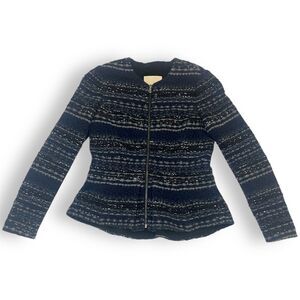 Rebecca Taylor Blazer Jacket Women's Size 4 Navy Zip-Up Tweed Peplum Wool Blend